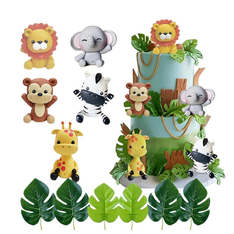 GmakCeder Jungle Animal Cake Topper Safari Animal Set Lion Giraffe Elephant Monkey Zebra for Wild Animals Birthday Baby Shower Party Favors Decorations Supplies - Image 1